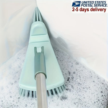 Triangular Floor Scrub Brush with 37.4-Inch Sectional Handle, Mixed Bristles and Pivoting Corner Head