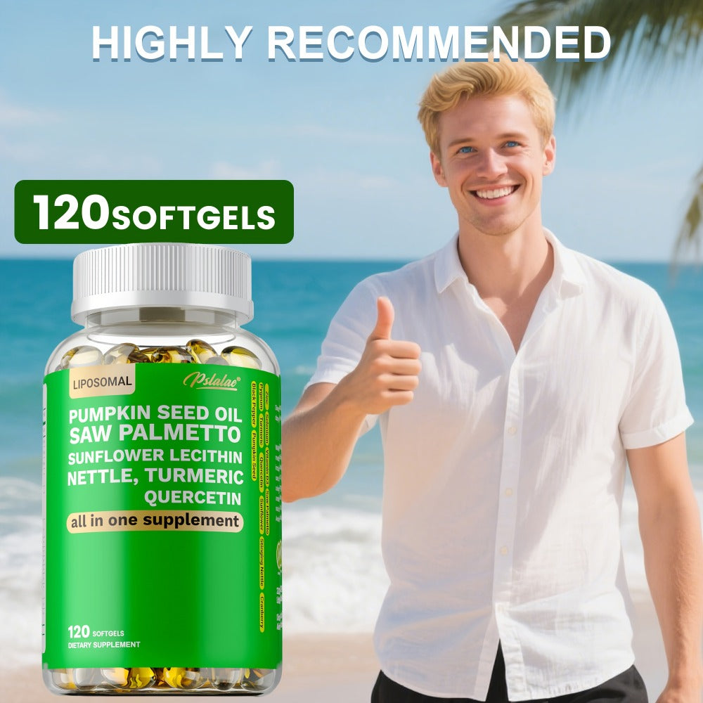 Saw Palmetto Capsules with Pumpkin Seed Oil, Pygeum & Quercetin, Urinary, Bladder, Hair & Heart Health Support for Women & Men