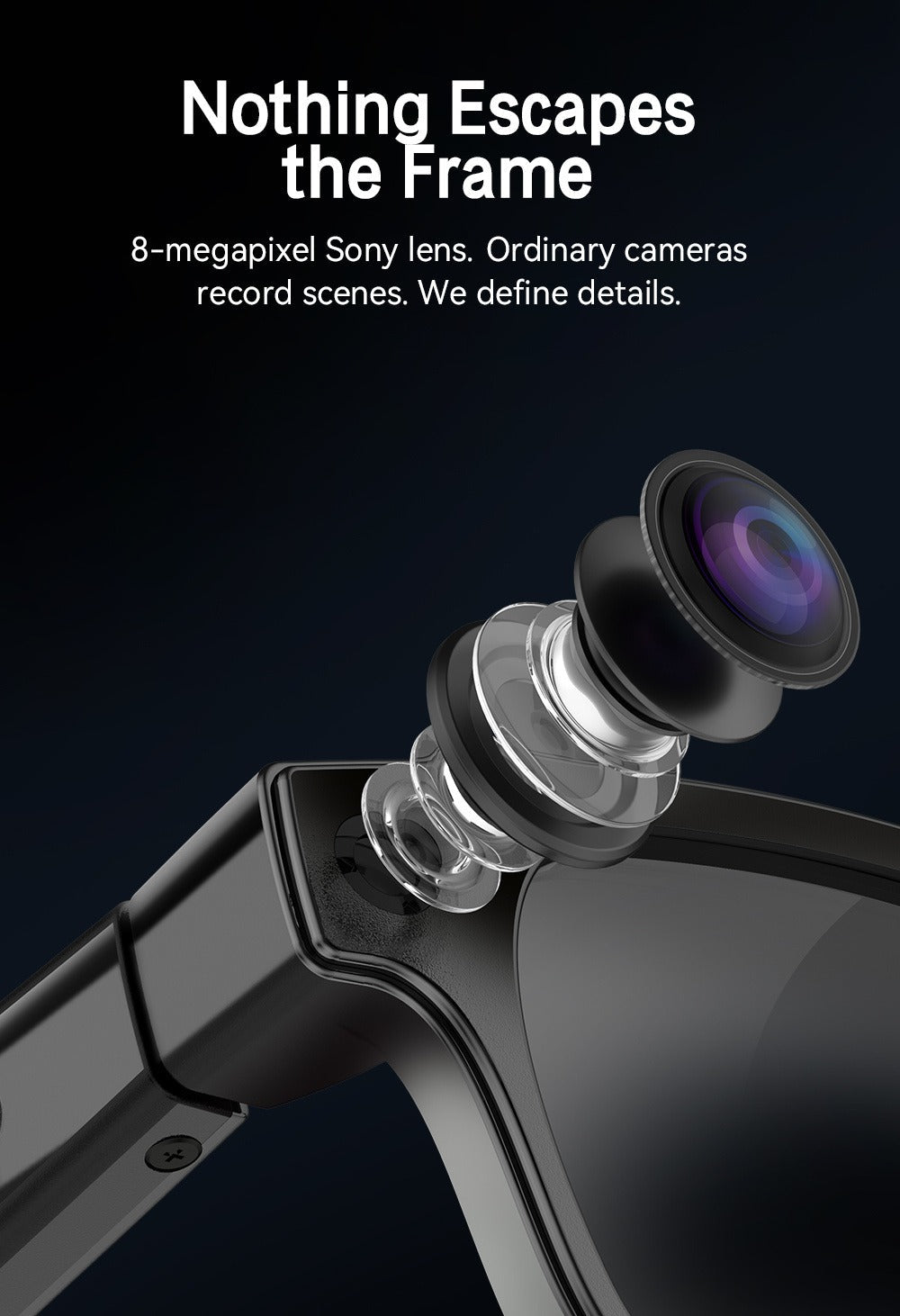 Smart Glasses with Camera and Bluetooth, 8MP Camera Eyewear with Translation, Object Recognition, Touch Control and Bluetooth Audio