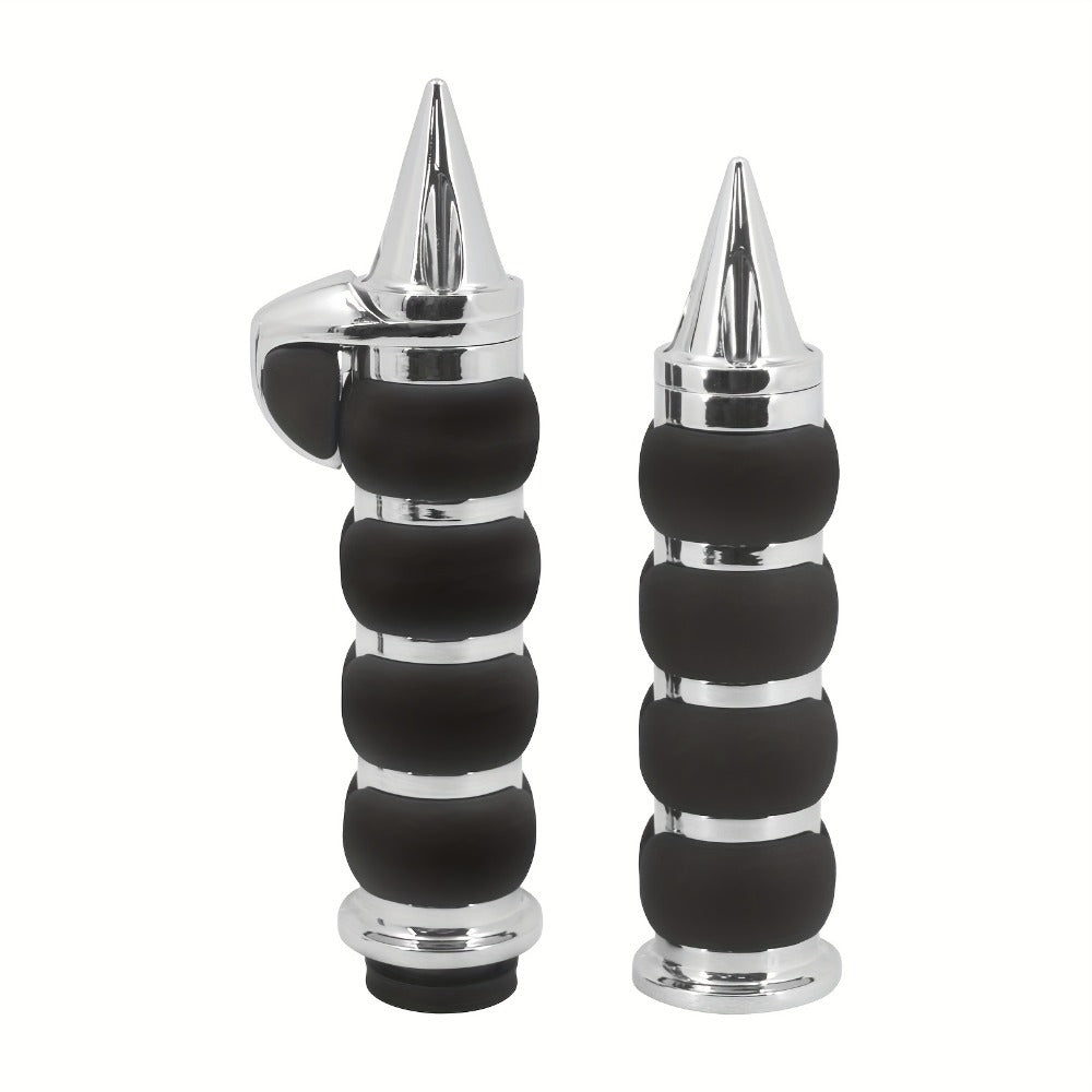 Harley Davidson Handlebar Grips 1-Inch Chrome Rubber Spike Non-Slip, CNC Aluminum & PVC Gel Rubber, Fits Sportster Dyna Touring VRSC XL XR