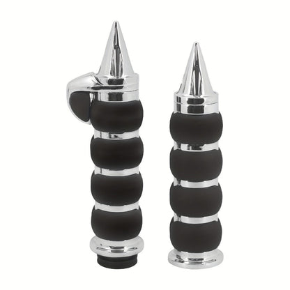 Harley Davidson Handlebar Grips 1-Inch Chrome Rubber Spike Non-Slip, CNC Aluminum & PVC Gel Rubber, Fits Sportster Dyna Touring VRSC XL XR