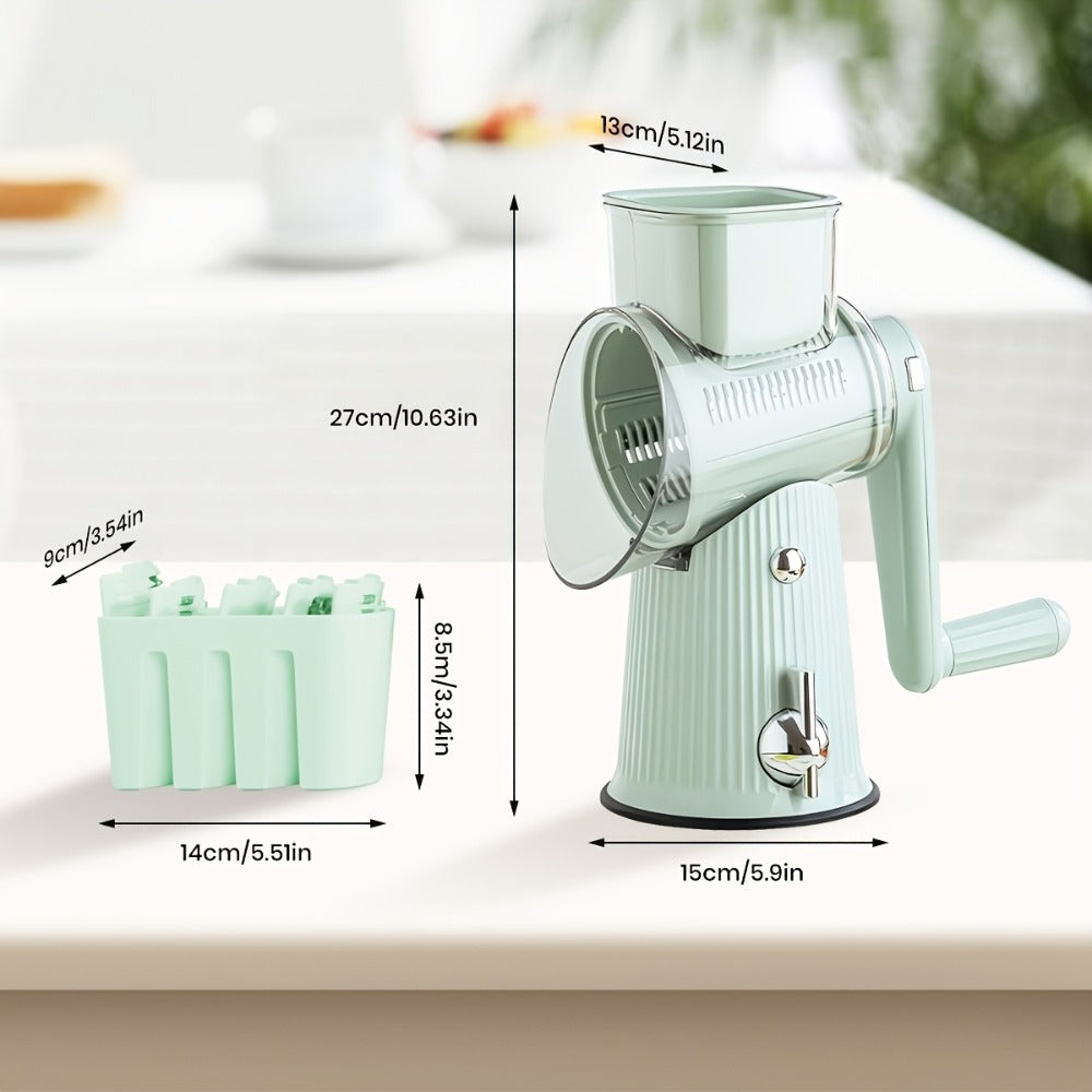 Rotary Cheese Grater with Interchangeable Blades, 5-in-1 Manual Vegetable Slicer Shredder Set, Suction Cup Base
