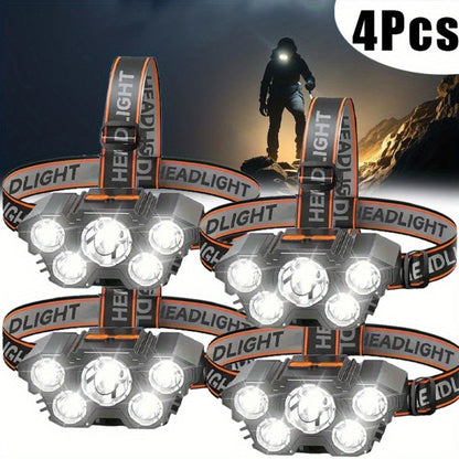 LED Headlamp 4pcs Set - Rechargeable Outdoor Headlamps with 4-Speed Dimming Adjustable Angle for Entryways, Bedrooms and Living Spaces