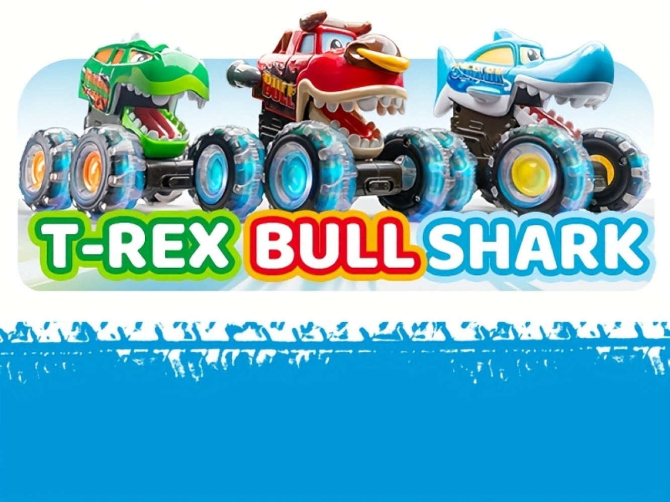 Monster Truck Toys for Toddlers 3-Pack LED Light Up Wheels Press & Go Animal Trucks Shark Bull Dinosaur