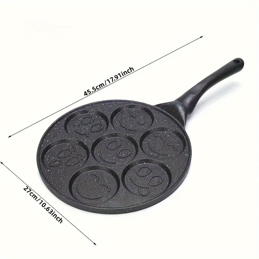 7-Hole Non-Stick Pancake Pan Smiley Face, Aluminum Alloy Breakfast Maker with Detachable Handle for Gas Stove