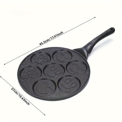 7-Hole Non-Stick Pancake Pan Smiley Face, Aluminum Alloy Breakfast Maker with Detachable Handle for Gas Stove