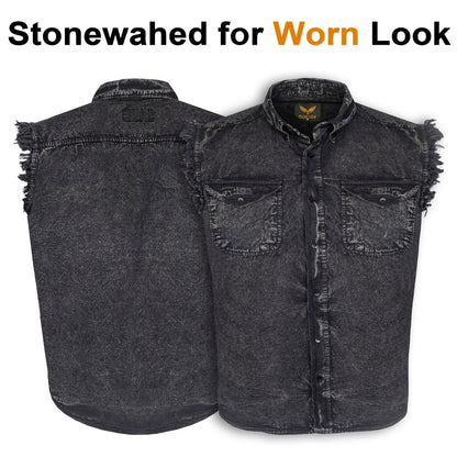 Men's Sleeveless Shirt – Fringe Hem Crew Neck Tank Top, Stonewash Cotton, Regular Fit for Streetwear, Beach & Vacation, Sizes M–XXXXL