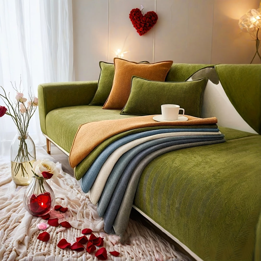 Sofa Cover Ribbed Chenille Stretch Panels for 1 to 4 Seats, Armrests or Cushions with Model-Specific Size and Color Options
