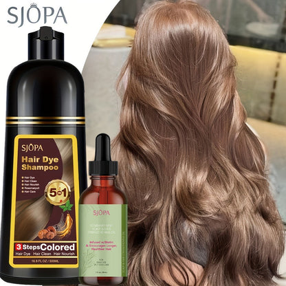 Natural Hair Dye Shampoo Kit 3-in-1 with Rosemary Oil & Squalane, Plant-Based Gray Hair Coverage