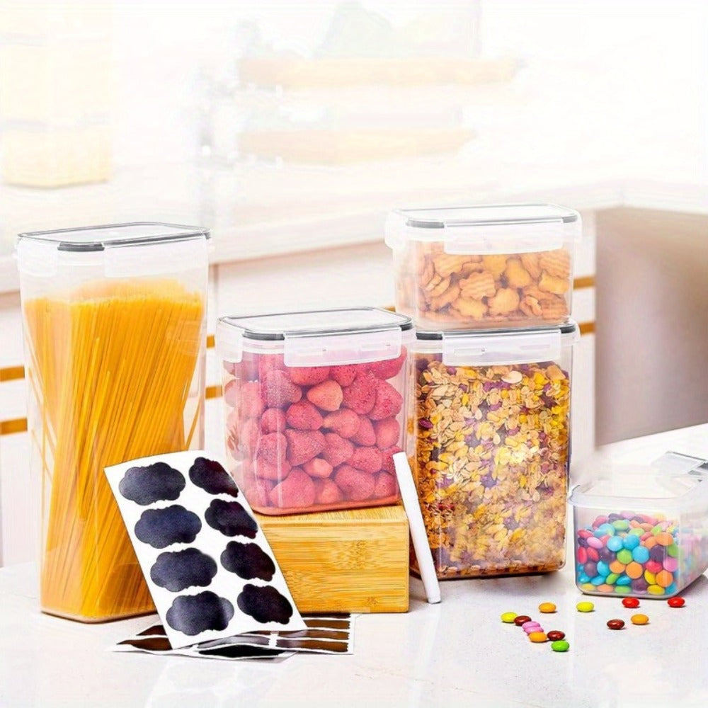 Pantry Jar Food Storage Organizer with Black Flip-Top Lids, Labels and Six Available Set Sizes