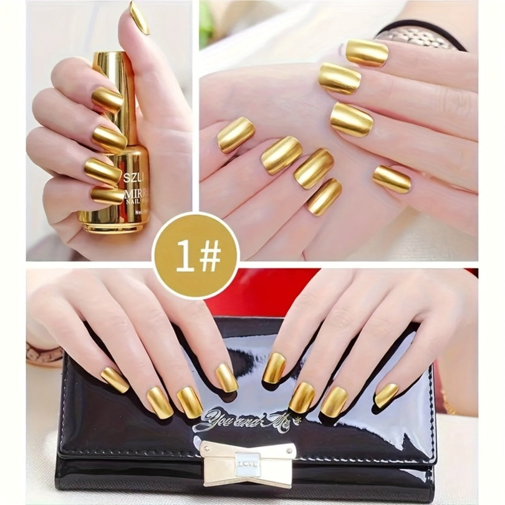 Chrome Nail Polish Set 12 Colors Mirror 3D Metallic Effect with Built-in Fine Brush – Long-Lasting Metal Paint for Salon & DIY Nail Art