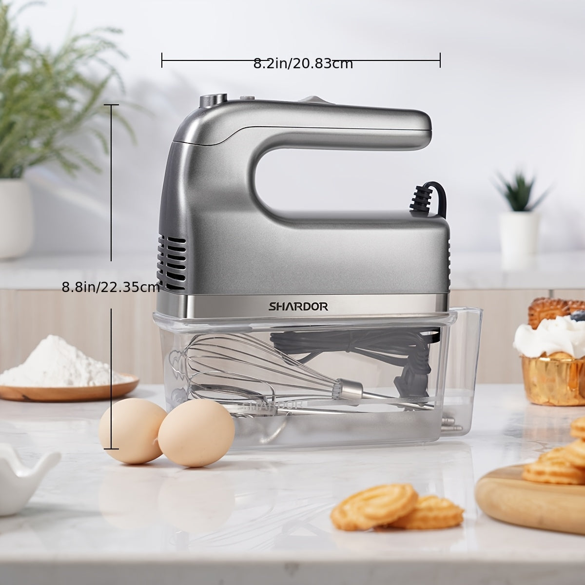 Electric Hand Mixer 250W 6-Speed Turbo – Heavy Duty Motor with 5 Stainless Steel Attachments, Snap-On Storage Case, for Whipping
