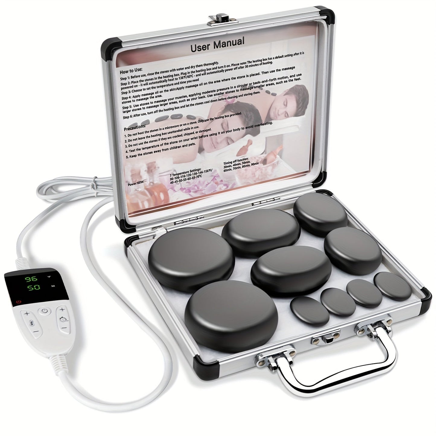 Spa Hot Stone Massage Set with Heater & Temperature Control, 10 Basalt Stones, 2 Size Options, Professional