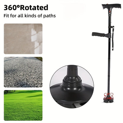Foldable Walking Cane for Seniors Adjustable Height Folding Stick with Wrist Strap T-Handle for Entryways, Bedrooms and Living Spaces