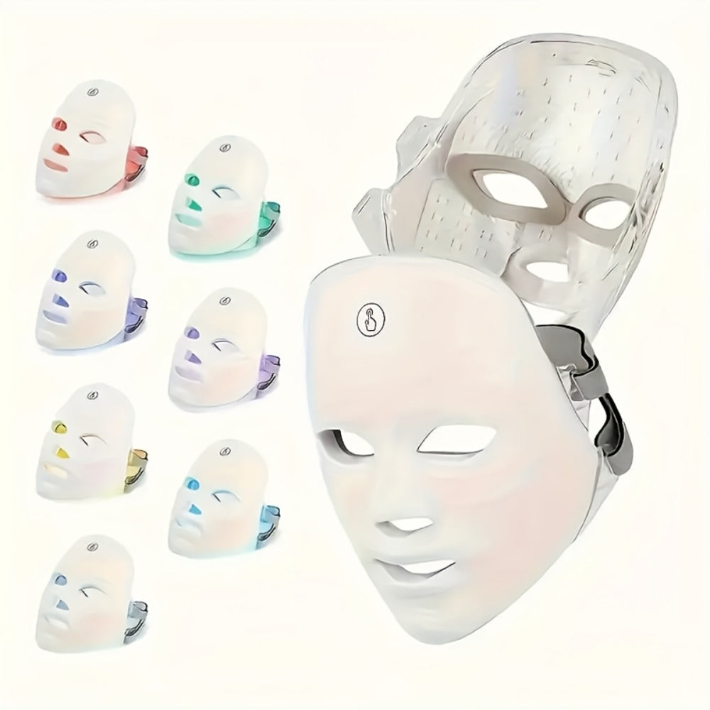 Silicone LED Face Mask Rechargeable 7-Color Light Therapy Skin Care Device - Acne Treatment for Bath Time, Home Spa and Personal Care