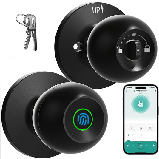 K10 Rechargeable Smart Door Knob with Fingerprint & App Control – 3-in-1 Keyless Entry, Entrance/Passage/Privacy Mode
