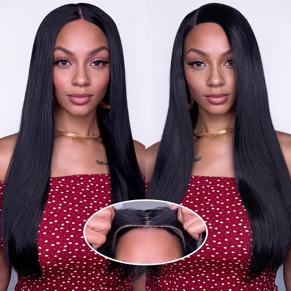 Put On and Go Wig 6x4.5 HD Lace Human Hair Straight 250% Density Glueless Pre-Plucked Pre-Cut Pre-Bleached Knots Long Straight Wig for Women