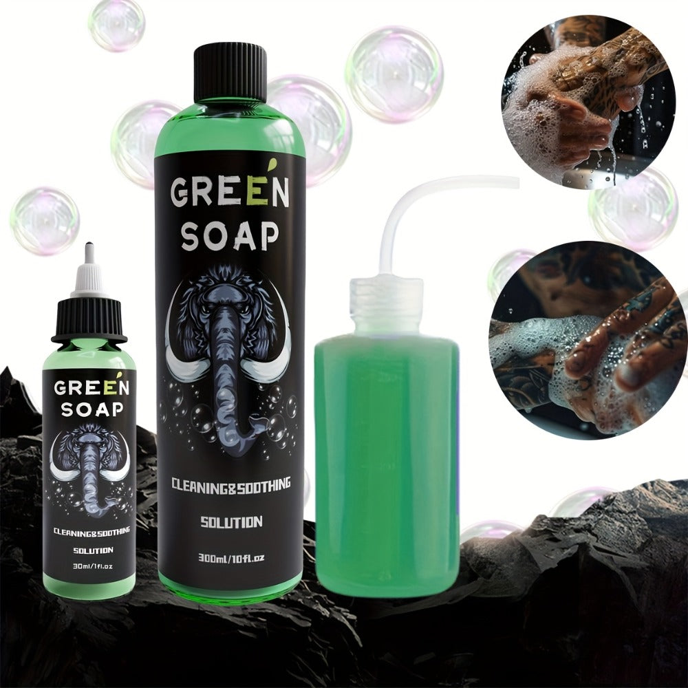 Tattoo Green Soap Cleansing Solution Kit – Professional Tattoo Wash Soap with Squeeze Bottle, Safe Moisturizing Foam for Tattoo Artists Skin