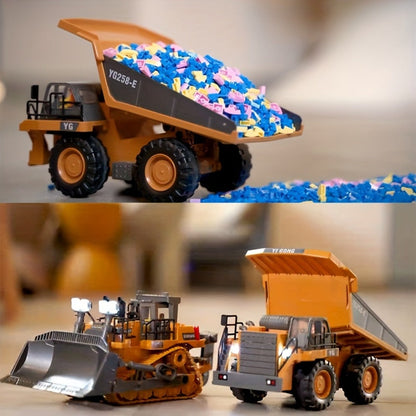 RC Construction Vehicle Toy 2.4GHz Remote Control Excavator Bulldozer Loader with Alloy Metal Cover Lights & Sound Effects
