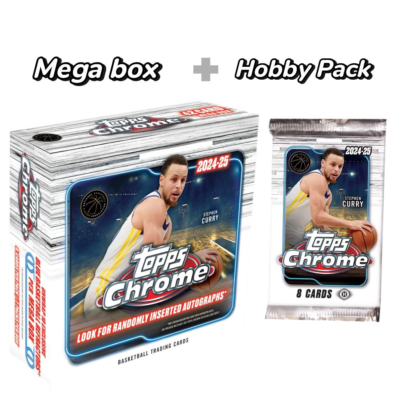 Topps Chrome Basketball Trading Cards Mega Box and One 8-Card Hobby Pack Bundle for 2024–25