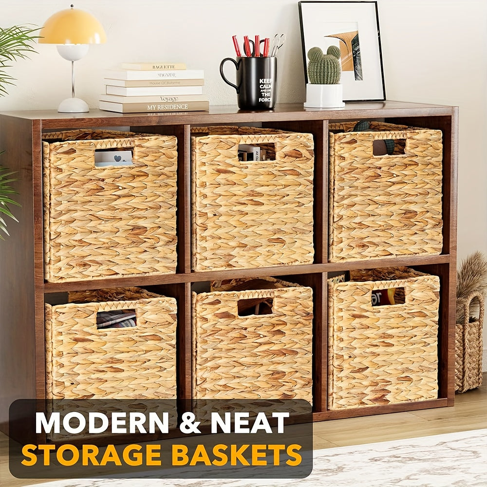 Storage Baskets, Foldable Water Hyacinth Cube with Handles, 11 x 11-Inch, 1- to 4-Pack Options