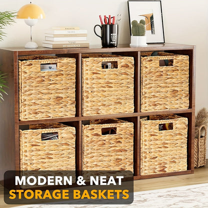 Storage Baskets, Foldable Water Hyacinth Cube with Handles, 11 x 11-Inch, 1- to 4-Pack Options