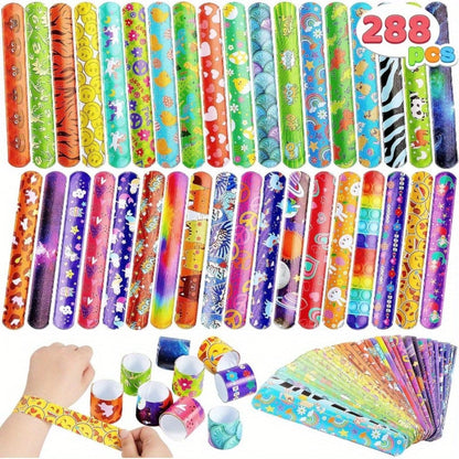 288 Pcs Slap Bracelets Party Favors Bulk Set, 36 Colorful Designs for Kids, Classroom Prizes, Goodie Bags