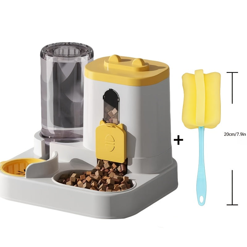 2-in-1 Cat Food and Water Dispenser – Gravity Auto Feeder Bowl Set with Quantitative Feeding, Cute Design for Cats & Small Dogs