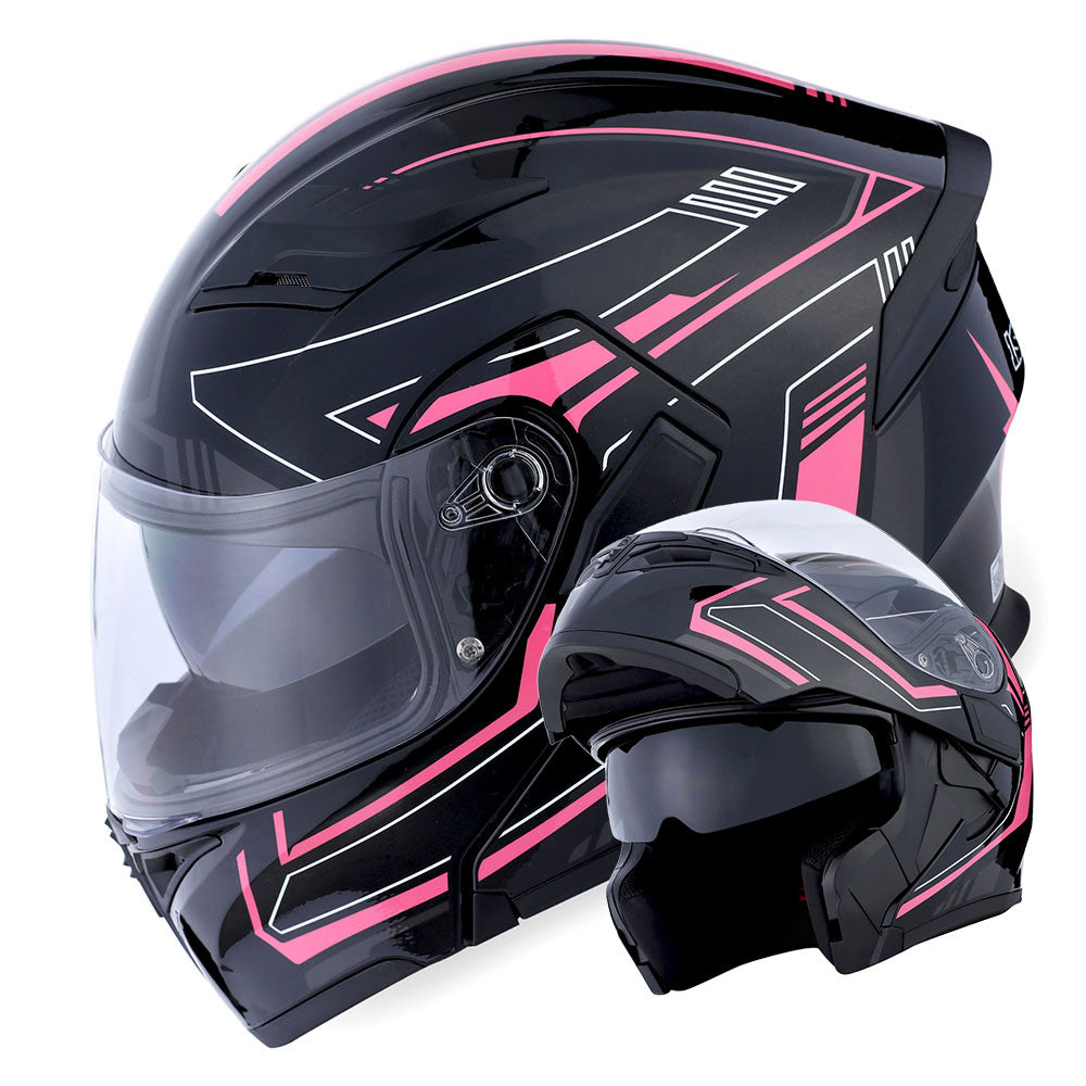 Motorcycle Helmet Modular Flip-Up Full-Face Shell with Dual Visors, S-XL Sizes and Arrow, Storm or Glossy Styles