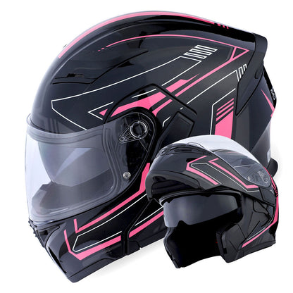Motorcycle Helmet Modular Flip-Up Full-Face Shell with Dual Visors, S-XL Sizes and Arrow, Storm or Glossy Styles