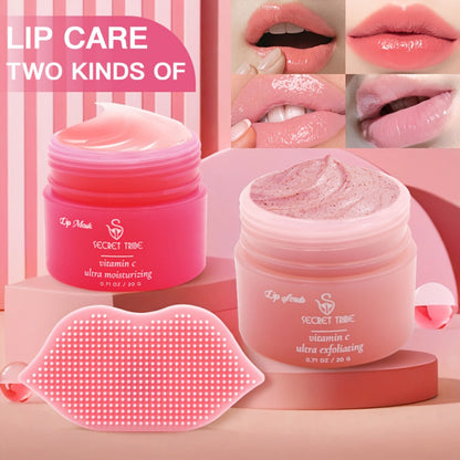 Lip Care Set 3pcs – Lip Mask, Lip Scrub Balm & Lip Brush Kit with Natural Ingredients for Deep Hydration, Exfoliation & Lip Color