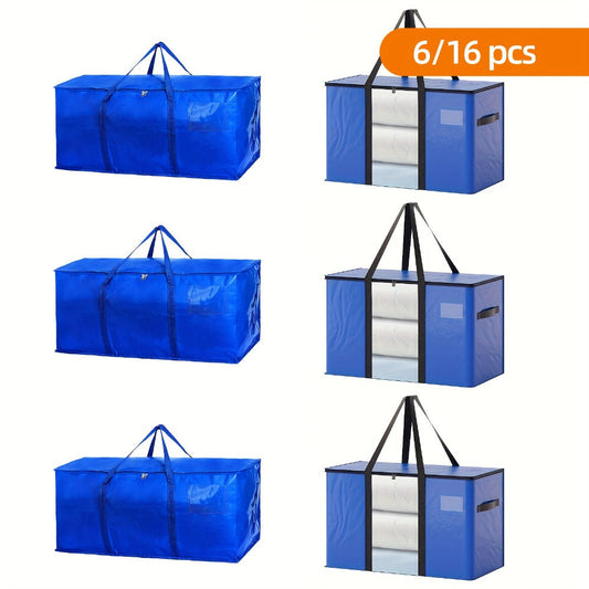 Storage Bag Set, Blue Extra-Large Moving Organizers in 6-Piece 26.42-Gallon or 16-Piece Options with Zippers and Handles