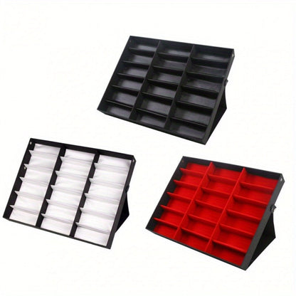 Eyeglass Organizer Box 18 Grid – Velvet Sunglasses Display Case with Foldable Cover, Scratch-Proof Storage for Glasses & Jewelry