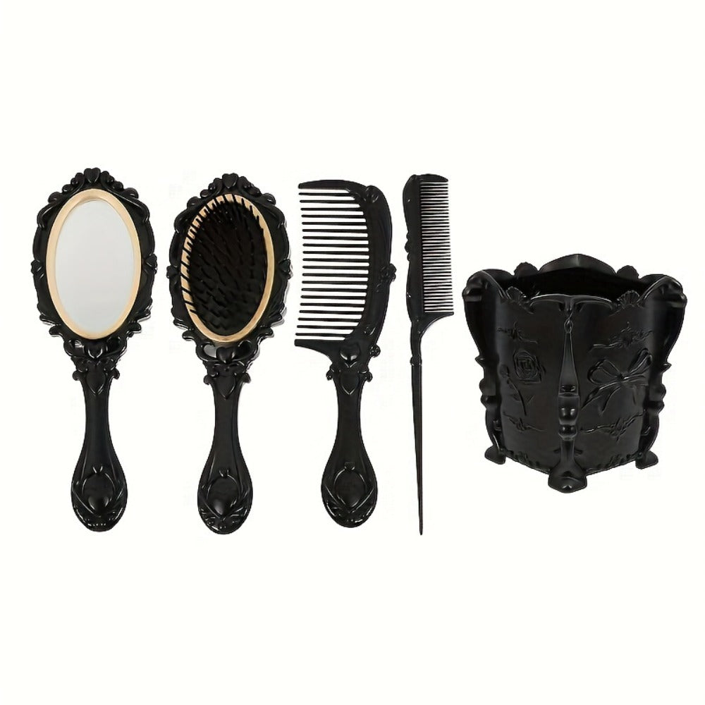 Retro Hair Comb Set with Mirror Scalp Massage Hairbrush Pocket Mirror Vintage Vanity Brush Set for Women Girls Travel Daily Grooming Makeup