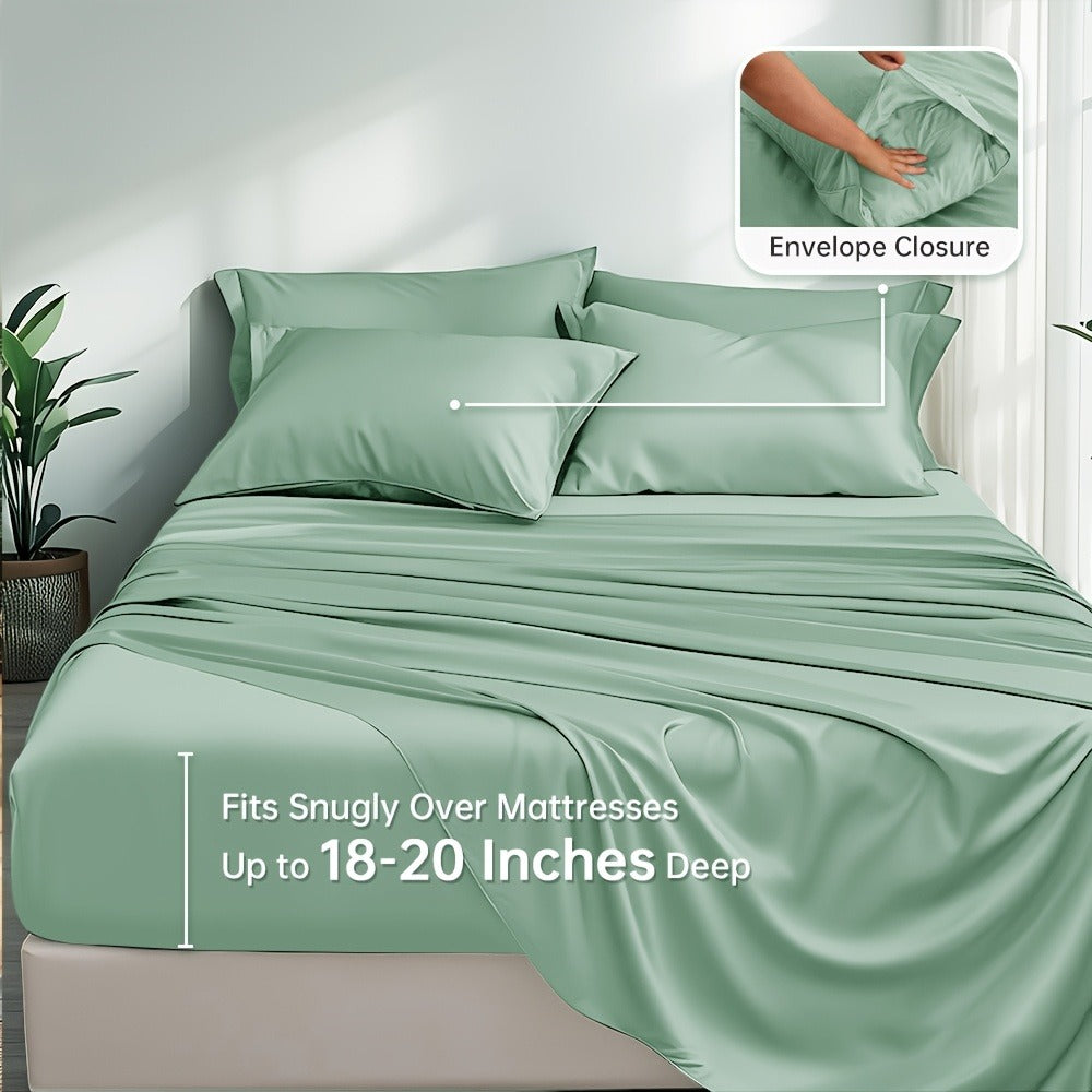 Fitted Sheet Set Cooling Deep Pocket – 2000TC Soft Microfiber Bed Sheet, Shrink Fade Wrinkle Resistant, 11 Colors 4 Sizes