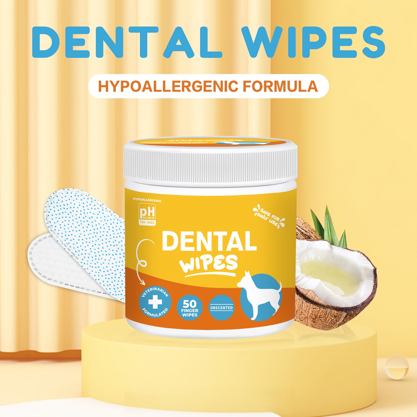 Pet Cleaning Wipes for Dogs & Cats – Ear Wipes Eye Wipes Dental Wipes Teeth Cleaning Kit, Soothing Deodorizing Itch Relief Coconut Scent