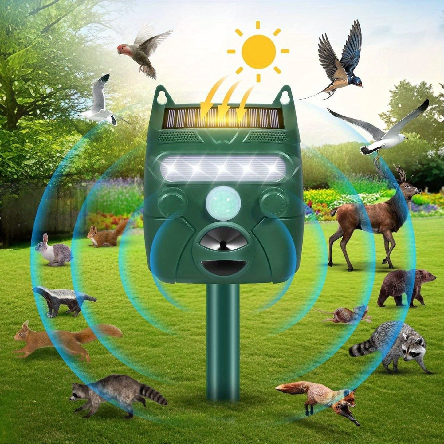 Solar Ultrasonic Animal Repeller for Garden, Yard and Pest Management, with the Listed Configuration