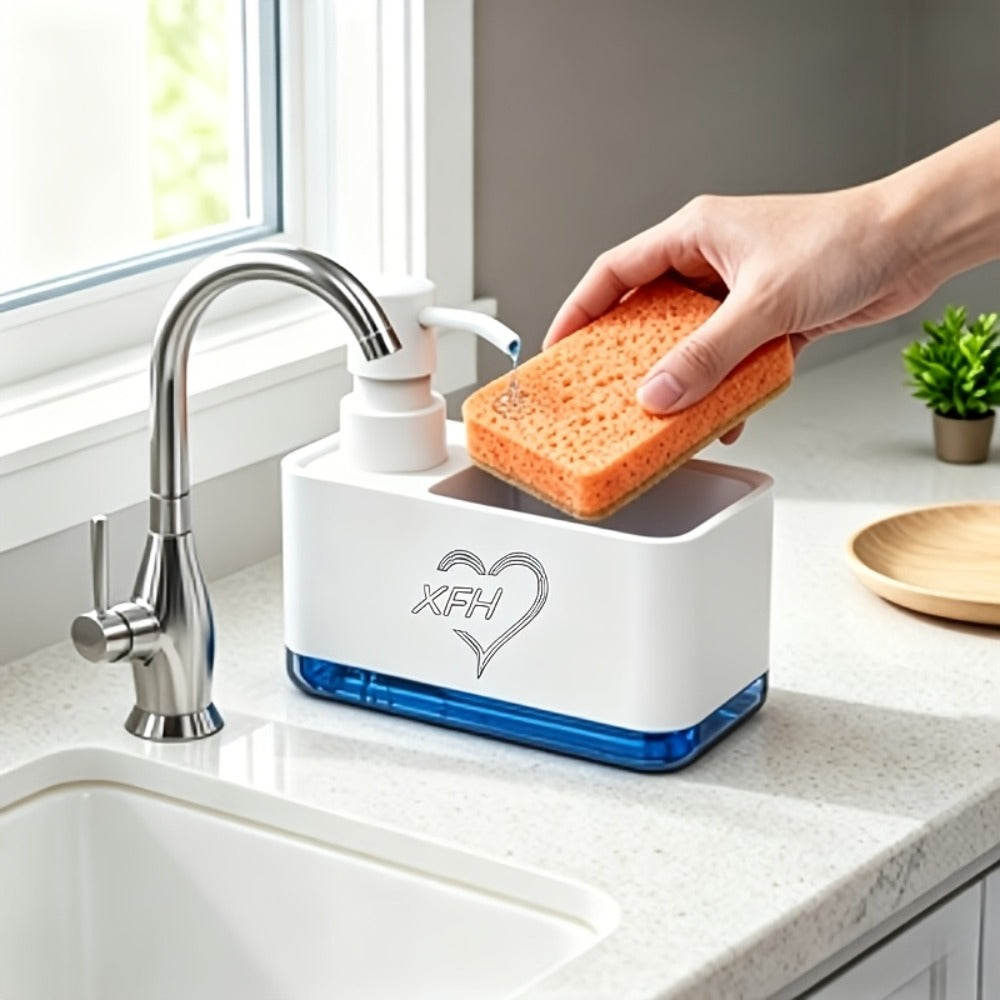 Soap Dispenser with Sponge Holder 2-in-1 – Countertop Dish Soap Pump Dispenser and Sponge Caddy for Kitchen Sink