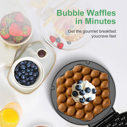Bubble Waffle Maker 7 Inch 1000W Electric Hong Kong Egg Waffle Maker Nonstick Coating Ready for Entryways, Bedrooms and Living Spaces