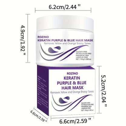 Purple Hair Mask Toner 2-Pack 3.53oz Removes Brassiness Yellow Tones Moisture, Violet Keratin Rosemary