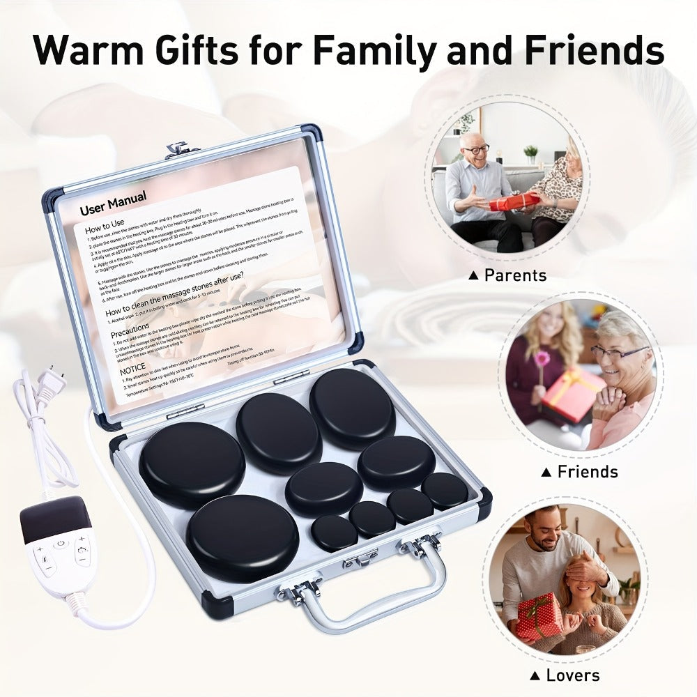 Hot Stone Massage Kit with Heater & Temperature Control, 10-Piece Professional Basalt Spa Stones Set