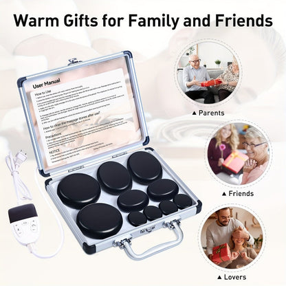Hot Stone Massage Kit with Heater & Temperature Control, 10-Piece Professional Basalt Spa Stones Set