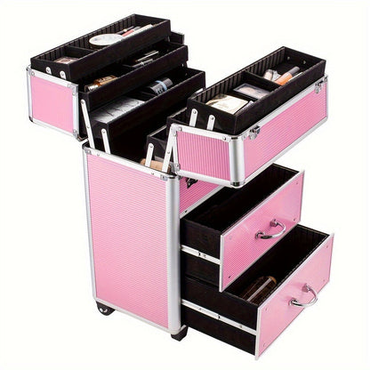 Lockable Aluminum Makeup Train Case with Extendable Trays Multi-Tier Professional Cosmetic Organizer – Portable Salon Travel Beauty Case