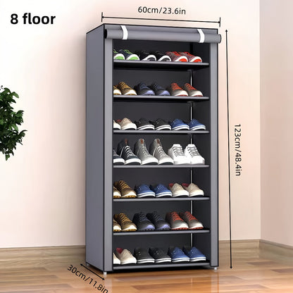 Shoe Rack with Dust Cover, 6/8/10 Tier High- Space Saving Shoe Organizer, Easy Assembly, 12mm Pipe