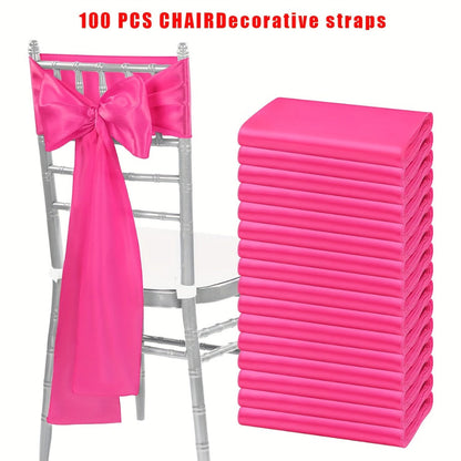 100pcs Satin Chair Sashes Bows for Wedding Banquet Party Event Decoration, 13 Colors, 18×275cm