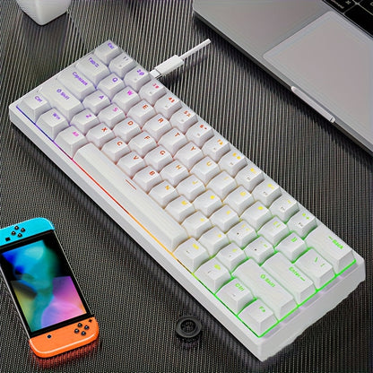 Mechanical Keyboard 61-Key Compact Wired Layout with Cyan Switches, RGB Backlighting and Four Case Color Options