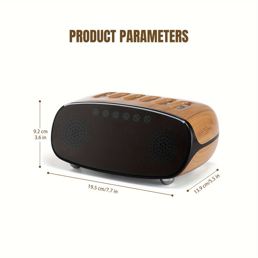 Humidifier with Bluetooth Speaker, LED Alarm Clock, Remote Control and Wood-Grain Desktop Body