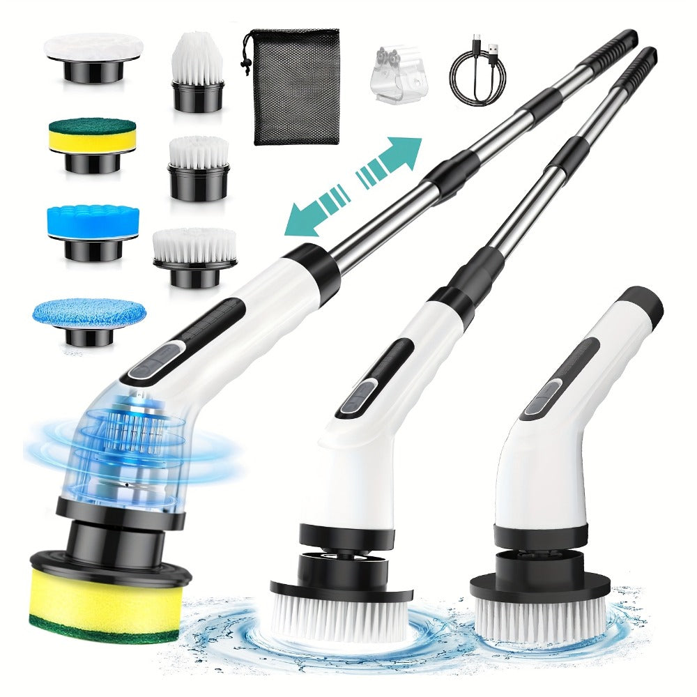 Electric Spin Scrubber with 7 Brush Heads & Adjustable Handle, Dual-Speed Cordless Power Scrubber for Bathroom