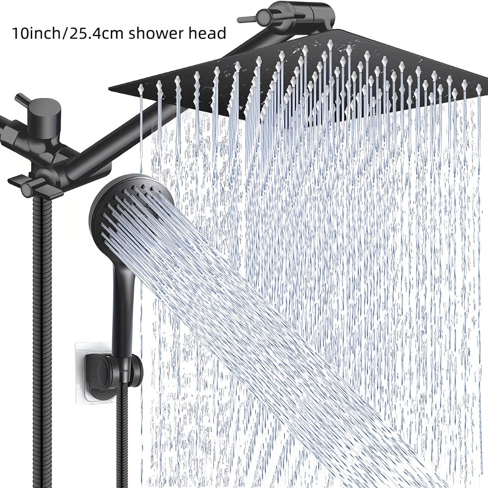 High Pressure Rainfall Shower Head Combo with Handheld Spray – 9 Spray Settings, 180° Adjustable Bracket, Stainless Steel Hose