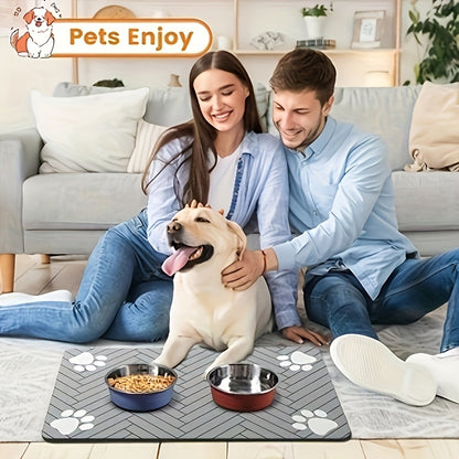 Pet Feeding Mat – Anti-Slip Waterproof Quick-Dry Paw Print Dog & Cat Bowl Pad, Stain-Resistant with Bone Pattern, 3 Styles, 11.81x15.75 Inch